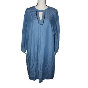 Crown & Ivy 2X  Women's Shirt Dress Blue Half Sleeve Denim Curvy Pockets Casual